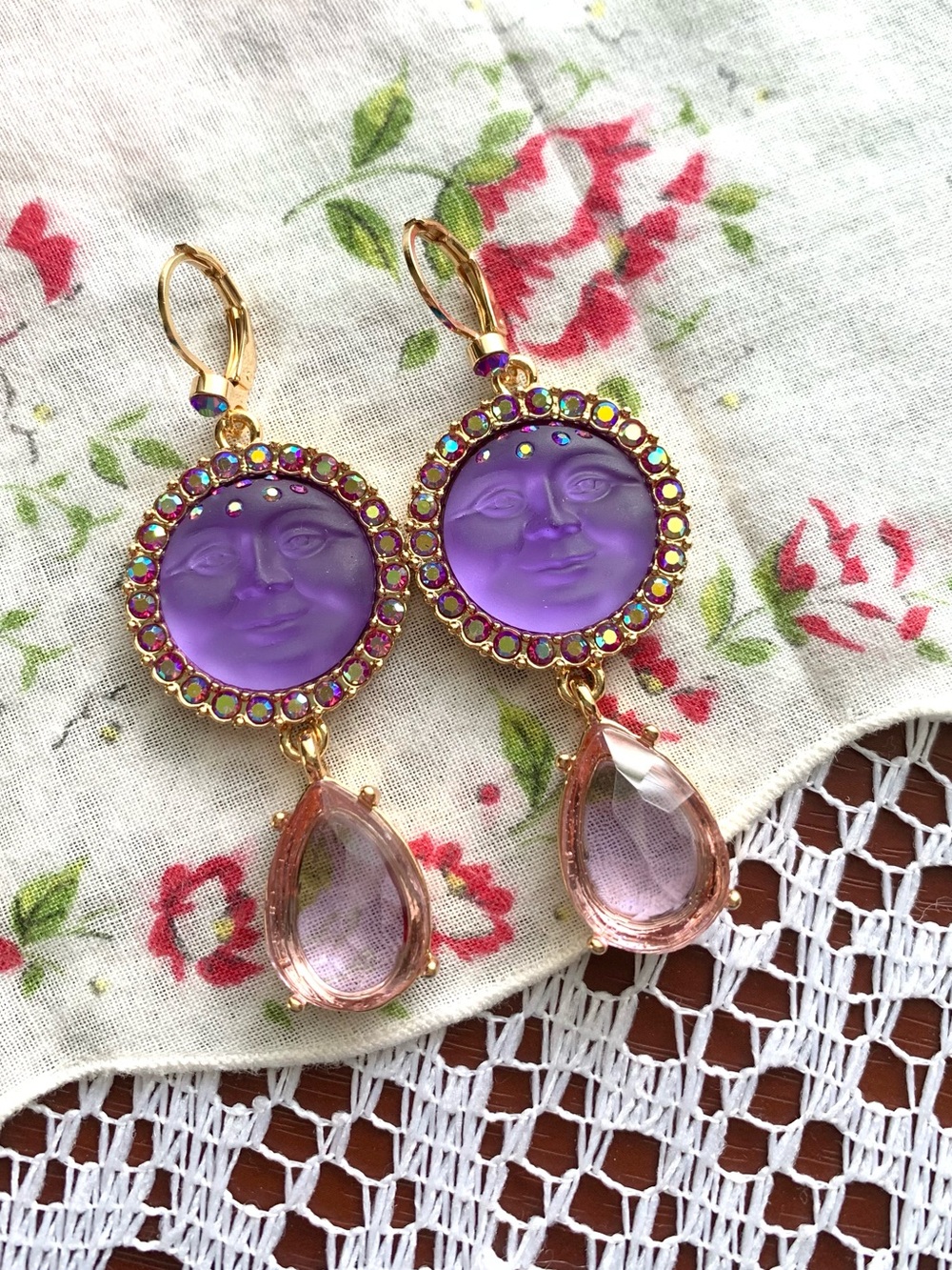 Kirk’s Folly Dangling Teardrop Purple Moon Face Vintage/Retro Style Earrings